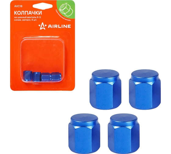 Колпачки на шинный вентиль Airline K-3, синие, металл, 4 шт. AVC18