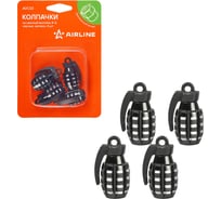 Колпачки на шинный вентиль Airline K-5, черные, металл, 4 шт. AVC23