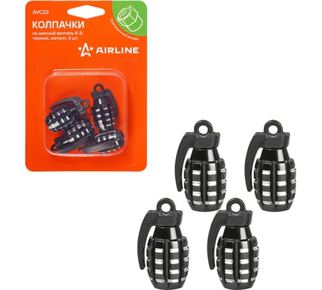 Колпачки на шинный вентиль Airline K-5, черные, металл, 4 шт. AVC23