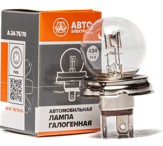 Автолампа АВТОЭЛЕКТРИКА а24-75/70 p45t фарная, 24 в, 09.02383