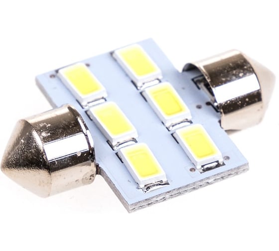 Автолампа диод SKYWAY T11, 6 SMD, блистер c цоколем, 32 мм., 1-контактная, белая, салон S08201174