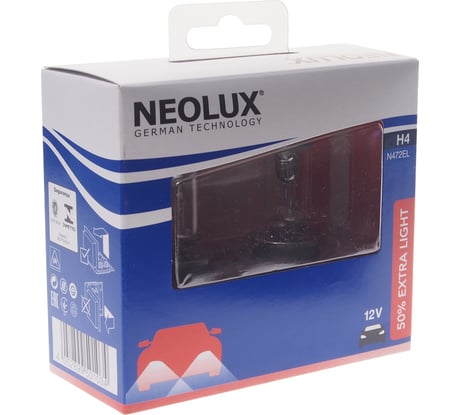 Автолампа NEOLUX H4 60 55 P43t-38+50% EXTRA LIGHT бокс, 2шт 12V 1 10 N472EL-2SCB