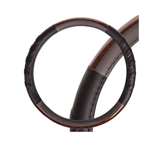 Оплетка на руль SKYWAY Wood-7 M Черно/серая экокожа S01102060