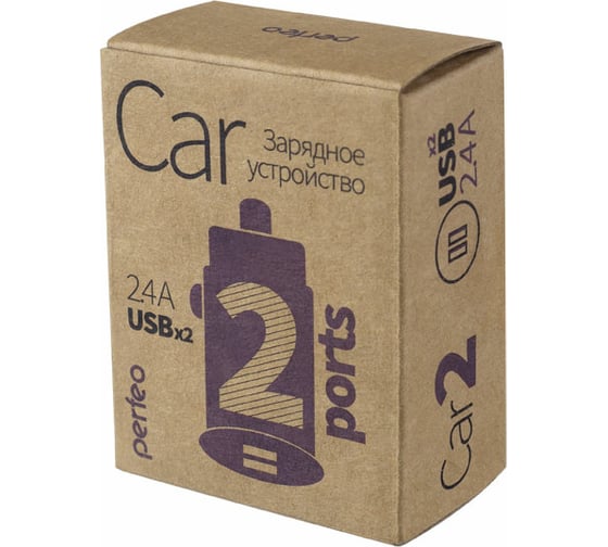 Автомобильное зарядное устройство с двумя разъемами PERFEO USB 2x2.4А белый CAR 30012272