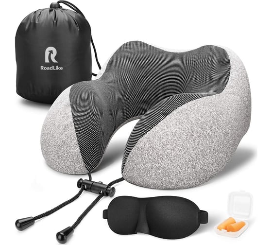 Подушка для путешествий  RoadLike с эффектом памяти, серая Travel Kit 1