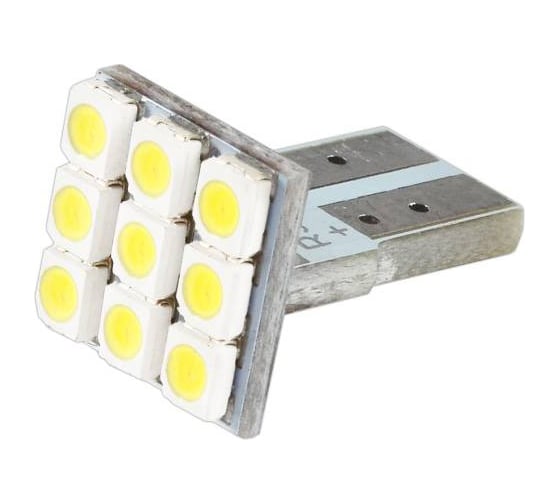 Автолампа диод SKYWAY T10*W5W* 12V 9 SMD диодов без цоколя 1-контактная Белая Габариты, номер 2шт S08201133