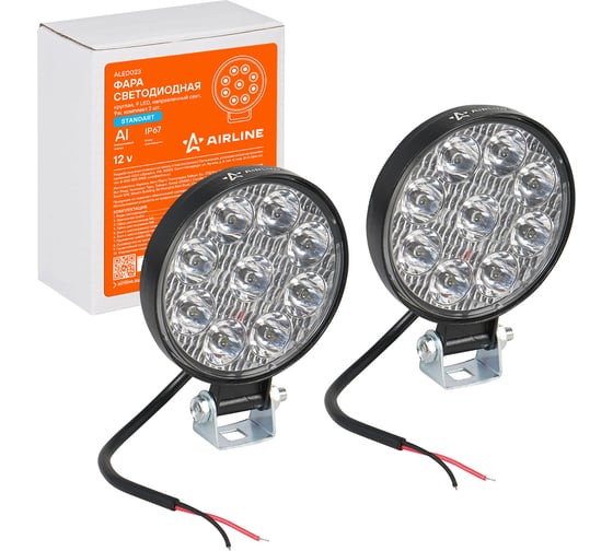 Светодиодная фара Airline круг. 9 LED направленный свет, 9W (83x83x22) 12V, 2шт. ALED023