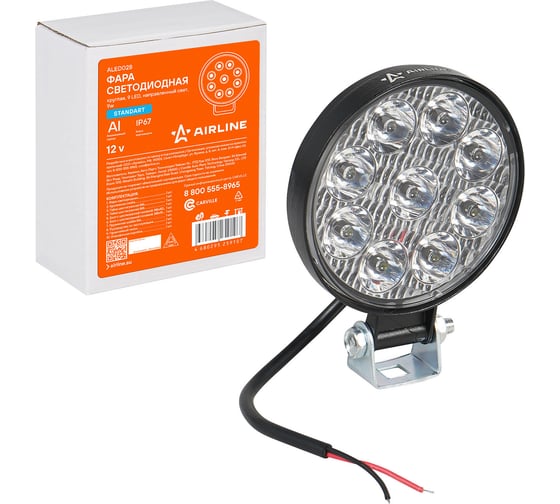 Светодиодная фара Airline круглая, 9 LED направленный свет, 9W (83x83x22) 12V ALED028 1