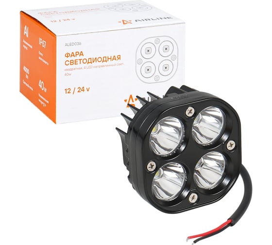 Светодиодная фара Airline квадратная, 4 LED направленный свет, 40W (78x78x50) 12/24V ALED036