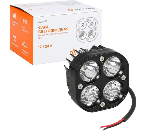 Светодиодная фара Airline квадратная, 4 LED рассеянный свет, 40W (78x78x50) 12/24V ALED037