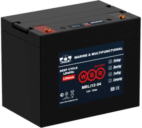 Тяговый аккумулятор для лодочного электромотора литиевый WBR (LiFePO4) MBLi12-54 12В, 54 Ач УТ-00002407