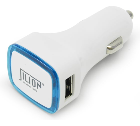 Автомобильный USB-адаптер 2USB 2100мА, белый с синим кольцом Jilion 9537081