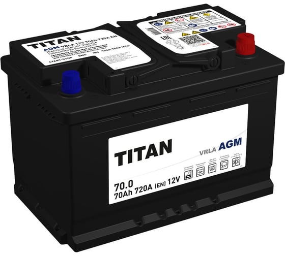 Аккумулятор TITAN AGM 70.0 VRLA, обратная полярность, 720А, 278x175x190 4610082702110 - выгодная цена, отзывы, характеристики, фото - купить в Москве и РФ