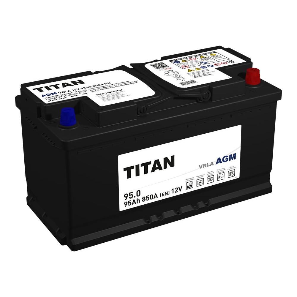 Аккумулятор TITAN AGM 95.0 VRLA, обратная полярность, 850А, 353x175x190  4610082702141 - выгодная цена, отзывы, характеристики, фото - купить в  Москве и РФ