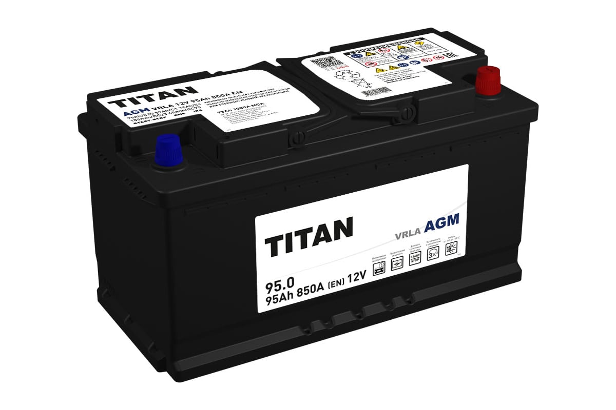 Аккумулятор TITAN AGM 95.0 VRLA, обратная полярность, 850А, 353x175x190  4610082702141 - выгодная цена, отзывы, характеристики, фото - купить в  Москве и РФ