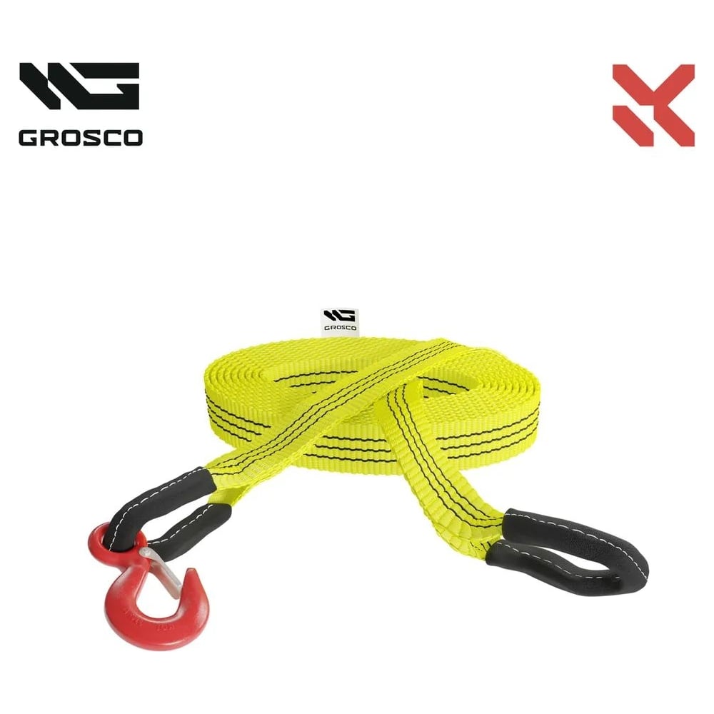 Буксировочный трос Grosco 10т, 15м, скоба/петля, для буксировки авто до ...