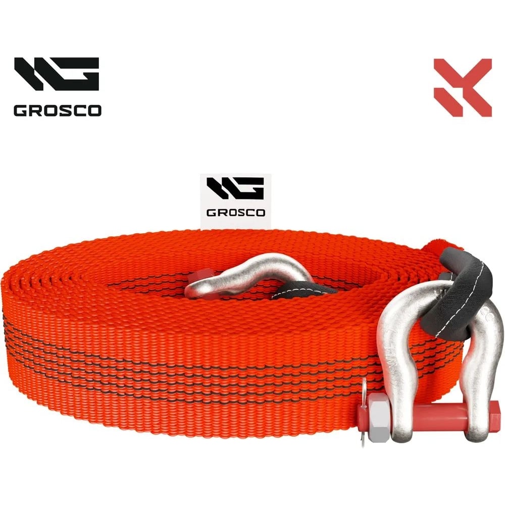 Буксировочный трос Grosco 30т, 20м, скоба/скоба, для буксировки авто до ...