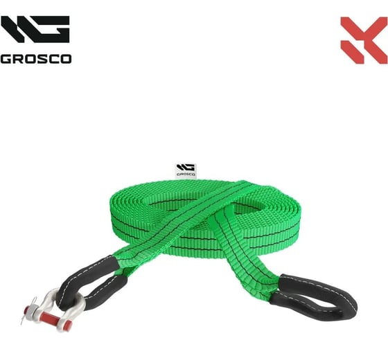 Динамическая стропа Grosco 7т, 12м, крюк/петля, рывковый трос для буксировки авто до 3.5 тонн BTD0712HL 1