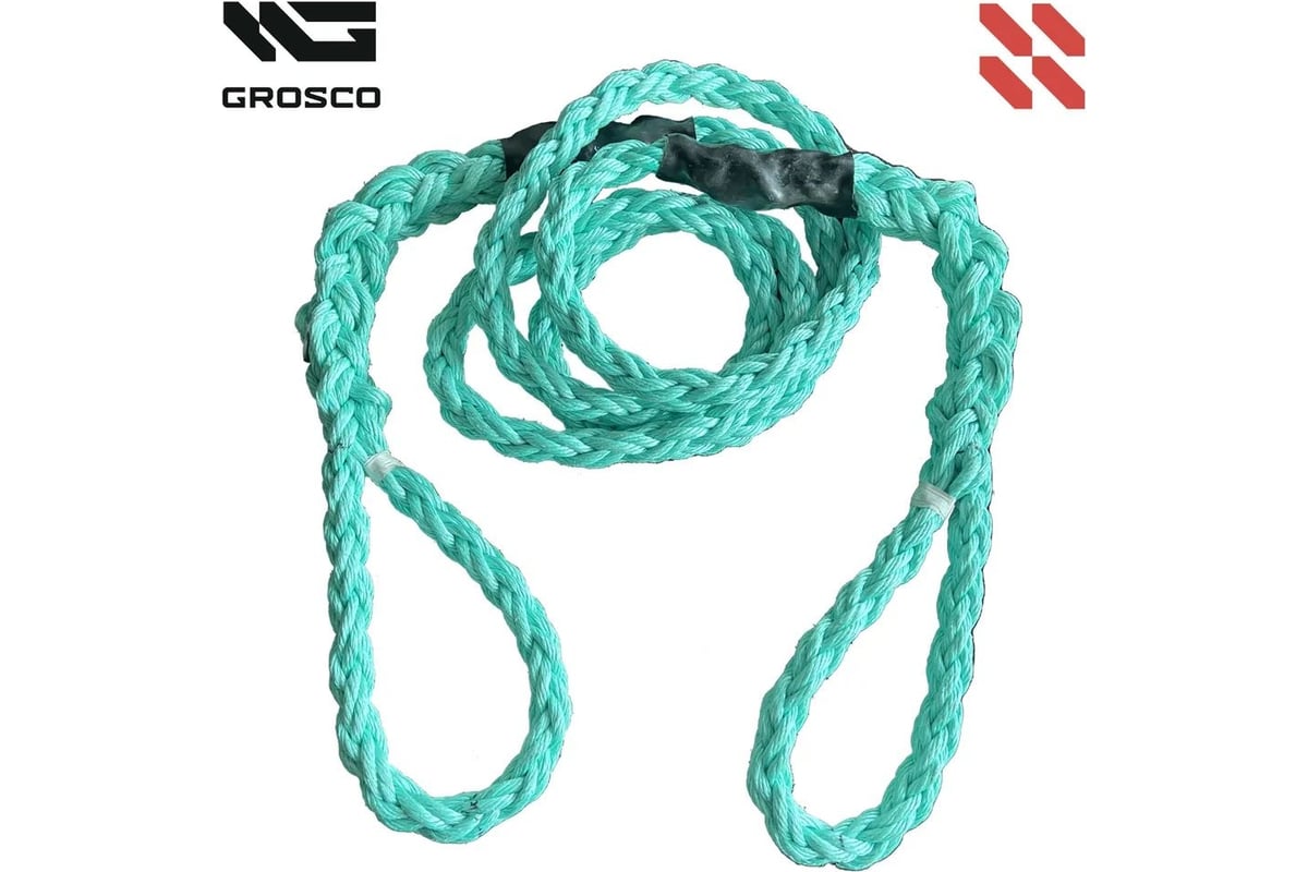 Трос синтетический Grosco 5т, 8м, скоба/скоба, для буксировки авто до 2 ...