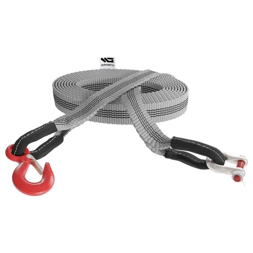 Трос синтетический Grosco 24т, 8м, крюк/скоба, для буксировки авто до ...