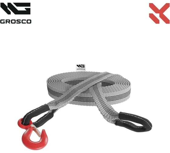 Динамическая стропа Grosco 4т, 15м, крюк/скоба, рывковый трос для буксировки авто до 2 тонн BTD0415HS 1