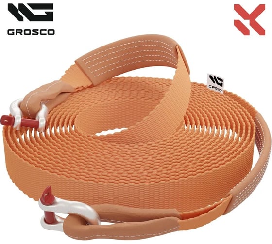 Динамическая стропа Grosco 8т, 3м, крюк/скоба, рывковый трос для буксировки авто до 4 тонн BTD0803HS 1