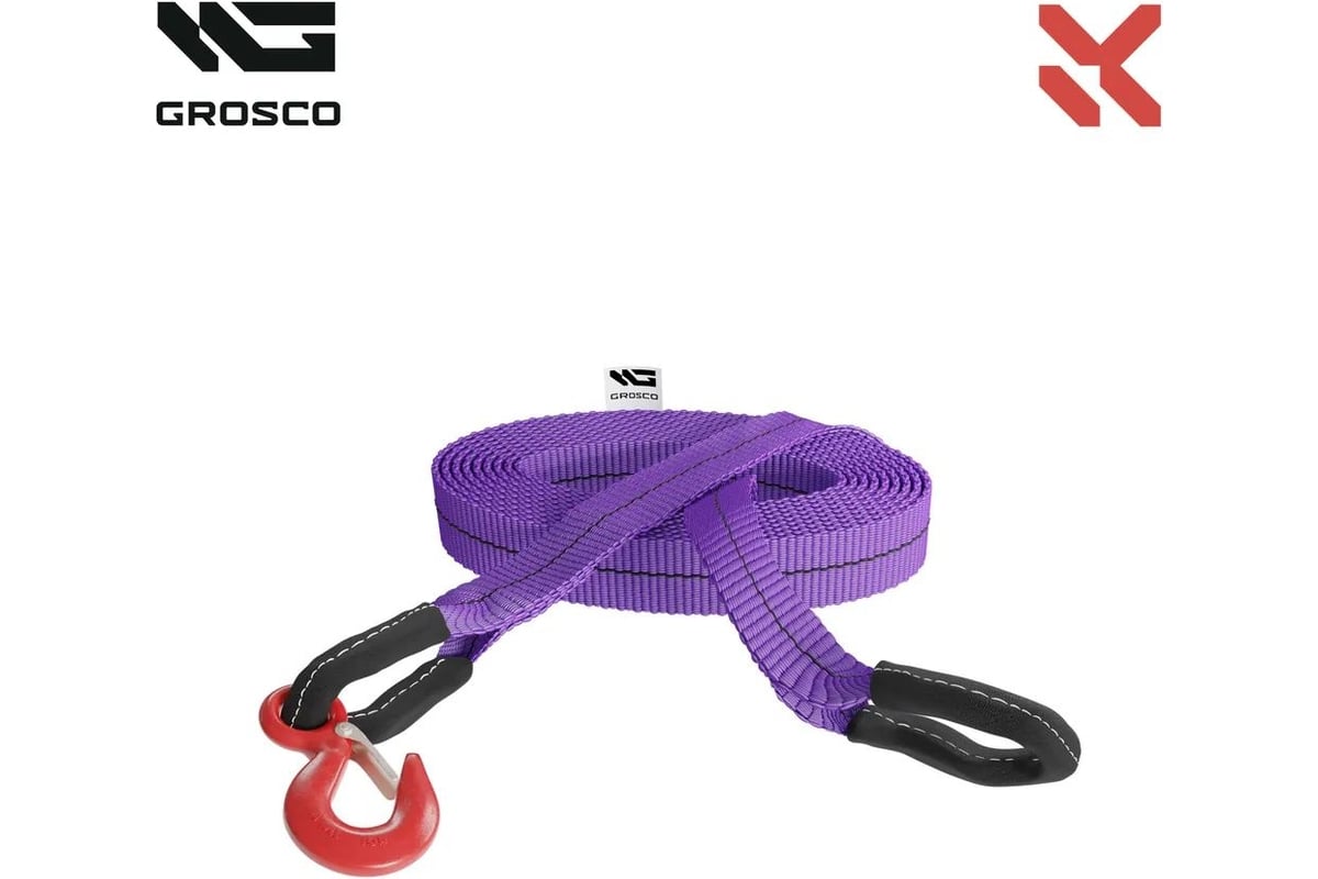 Трос синтетический Grosco 2т, 12м, крюк/крюк, для буксировки авто до 1 ...