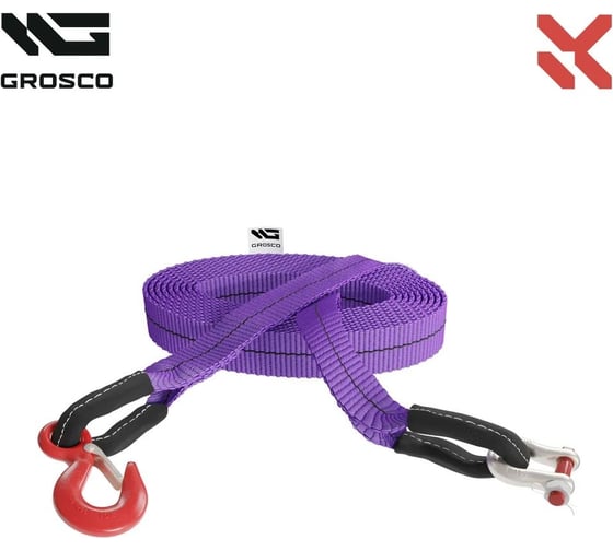 Трос синтетический Grosco 2т, 4м, крюк/скоба, для буксировки авто до 1 тонны BTS0204HS 1