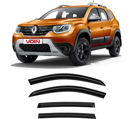 Дефлекторы окон для автомобиля VOIN Renault Duster 2011-2021, Nissan Terrano 2014-н.в. кроссовер, накладные, 4 шт. DEF00762