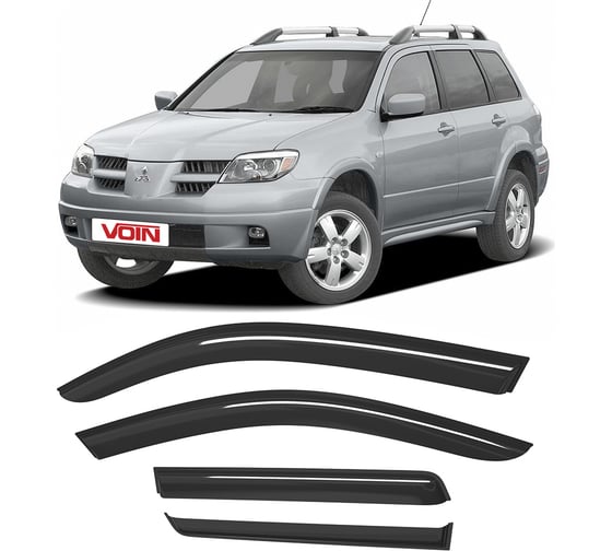 Дефлекторы окон для автомобиля VOIN Mitsubishi Outlander II 2005-2012, Mitsubushi Outlander New, Peugeot 4008 2012-н.в. Citroen C-Crosser 2007-н.в. кроссовер, накладные, 4 шт. DEF00781