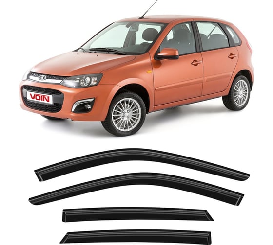 Дефлекторы окон для автомобиля VOIN Lada Kalina 2004-2018 седан, хетчбек, Granta 2011-н.в. седан, лифтбек, накладные, 4 шт. DEF00449