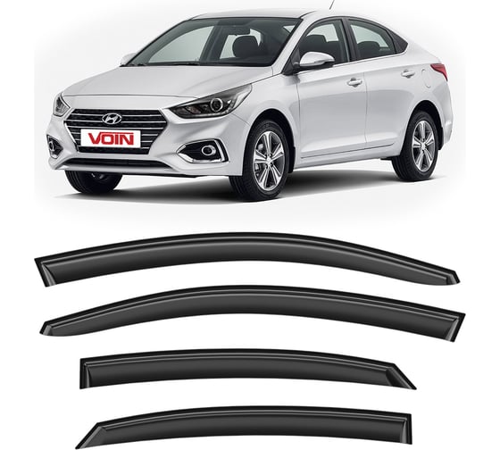 Дефлекторы окон для автомобиля VOIN Hyundai Solaris I 2011-2017, седан, накладные, 4 шт. DEF00761 1