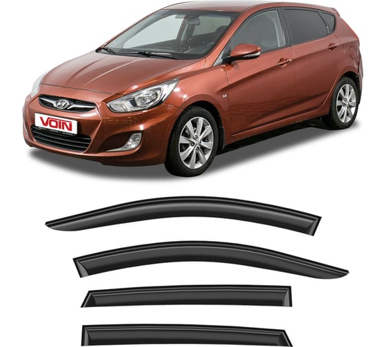 Дефлекторы окон для автомобиля VOIN Hyundai Solaris I 2011-2017, хетчбек, накладные, 4 шт. DEF00772 1