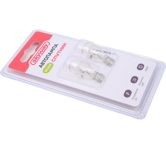 Автолампа SKYWAY w16w, 12v, 16w, w2.1-9.5d, без цоколя, 1-конт, 310лм, 2500к, спутник, блистер 2 шт S09102032