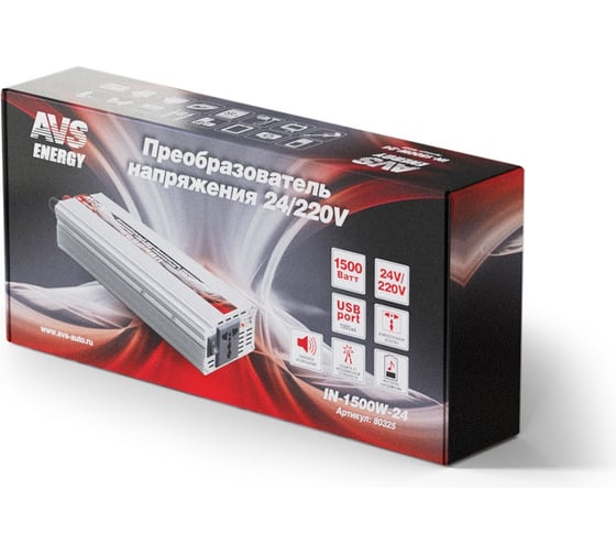 Инвертор автомобильный AVS 24/220V IN-1500W-24 80325