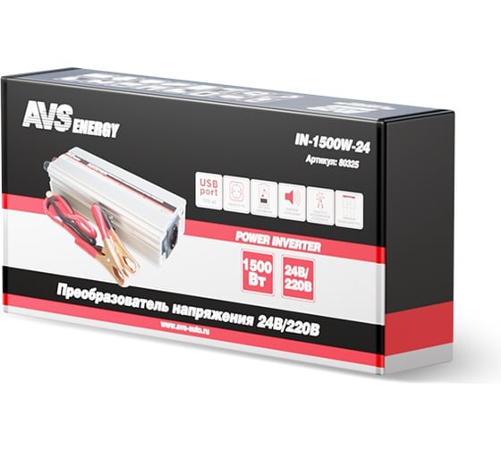 Инвертор автомобильный AVS 24/220V IN-1500W-24 80325