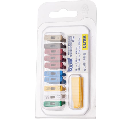 Предохранители мини флажковые МАЯК цинк, ультра, блистер 10шт., с пинцетом APF-194B-BL