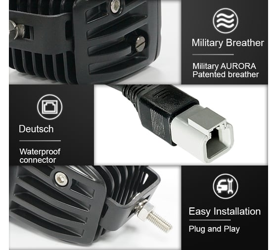 Светодиодная фара Aurora ALO-M-2-D1J 9V-36V 2800Lm 30W 2.0A БЛИЖНИЙ СВЕТ (белый свет) Flood 12398