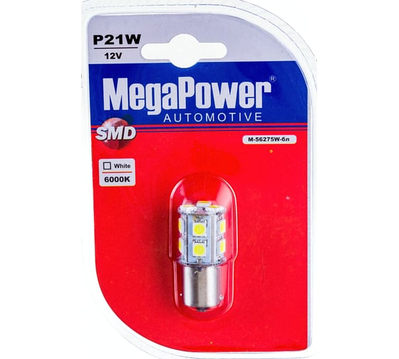 Автолампа MEGAPOWER P21W BA15s 13 SMD 5050 WHITE M-56275Wбл 1
