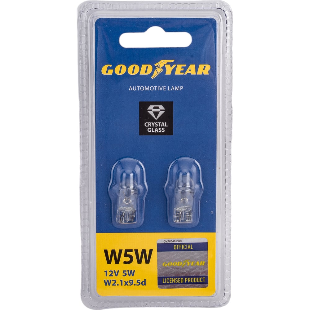 Автомобильная лампа накаливания Goodyear W5W 12V 5W W2.1x9.5d блистер ...