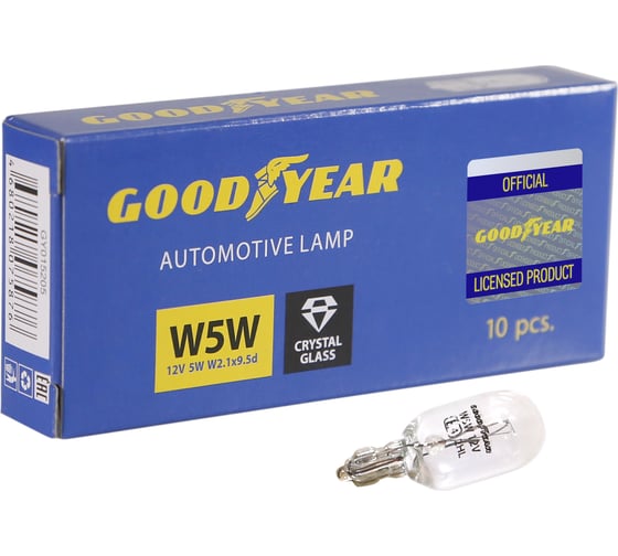 Автомобильная лампа накаливания Goodyear W5W 12V 5W W2.1x9.5d коробка: 10 шт. GY015205