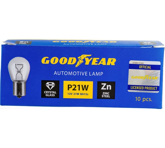 Автомобильная лампа накаливания Goodyear P21W 12V 21W BA15s коробка: 10шт. GY012221
