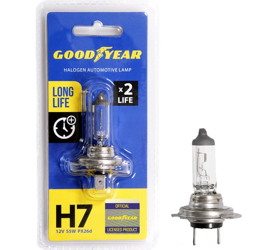 Автомобильная галогенная лампа Goodyear H7 12V 55W PX26d Long Life блистер GY017123 1