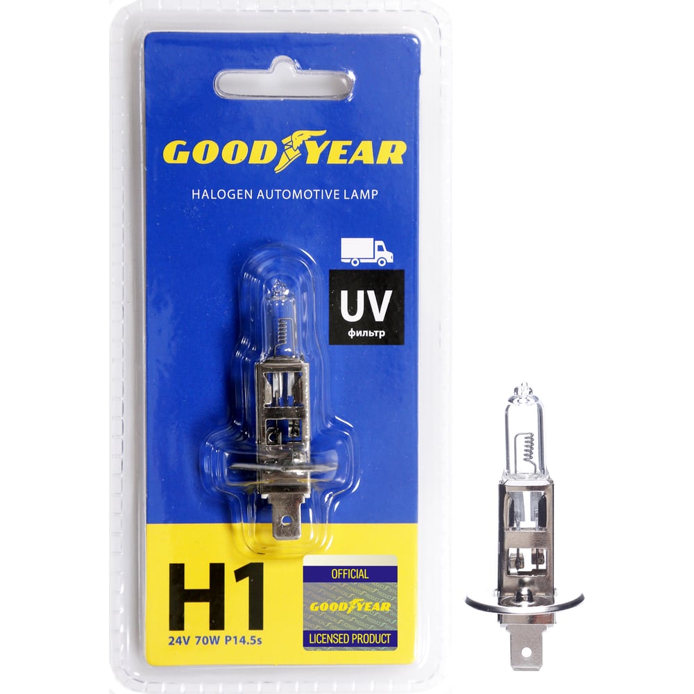 Автомобильная галогенная лампа Goodyear Н1 24V 70W P14,5s блистер ...