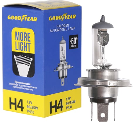Автомобильная галогенная лампа Goodyear Н4 12V 60/55W P43t More Light GY014124