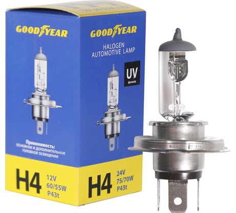 Автомобильная галогенная лампа Goodyear Н4 12V 60/55W P43t GY014120