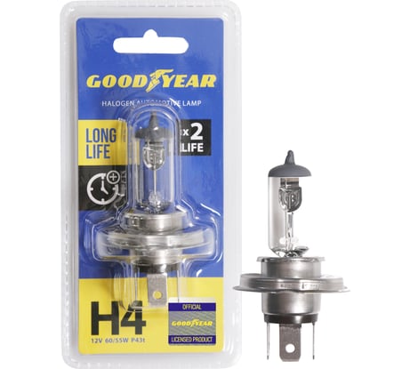 Автомобильная галогенная лампа Goodyear Н4 12V 60/55W P43t Long Life блистер GY014123