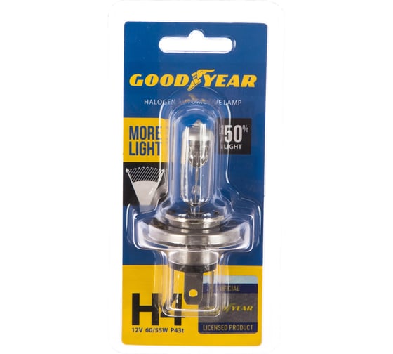 Автомобильная галогенная лампа Goodyear Н4 12V 60/55W P43t More Light блистер GY014125 1