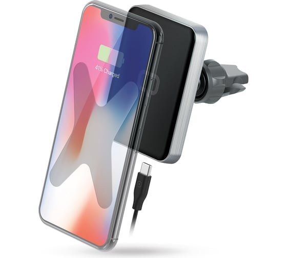 Держатель QUMO PowerAid Qi C V2 Charger 0009 , 10 Вт, 1 контур, магнитное крепление смартфона, крепление на вент реш и панель в комплекте 24255