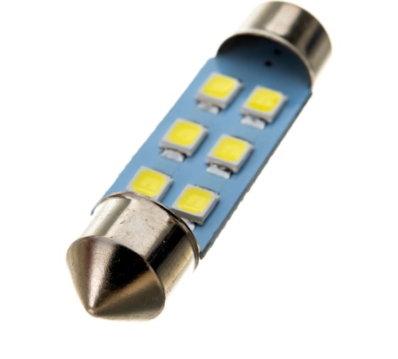 Автолампа SKYWAY диод T11 (C5W) 24V 6 SMD диодов 1-контакт, 39 мм, белая в комплекте 2 шт S08202020